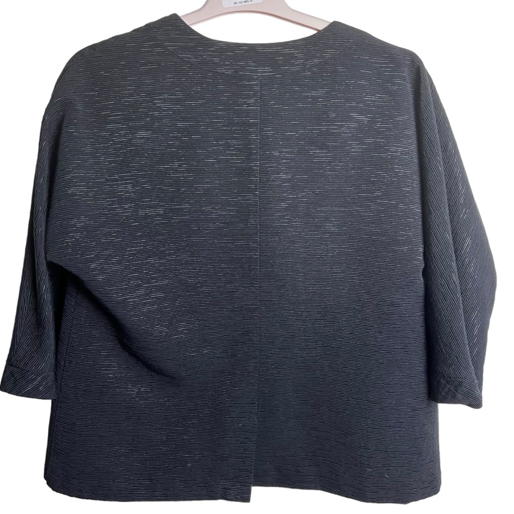 Eileen Fisher Collarless Open Front Textured Black Blazer Jacket Size Petite L - Picture 3 of 16